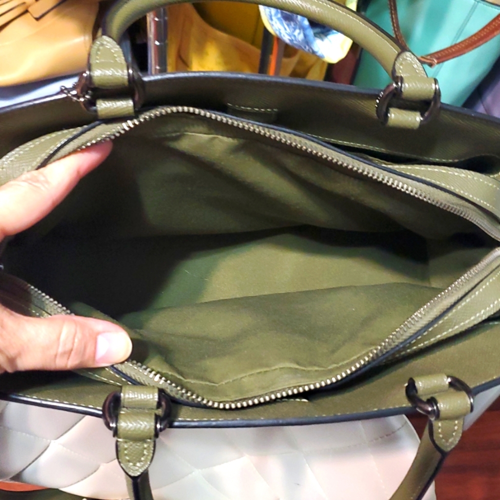 RARE Coach Lillie Carryall Olive Green Leather Satchel Bag - Picture 15 of 16